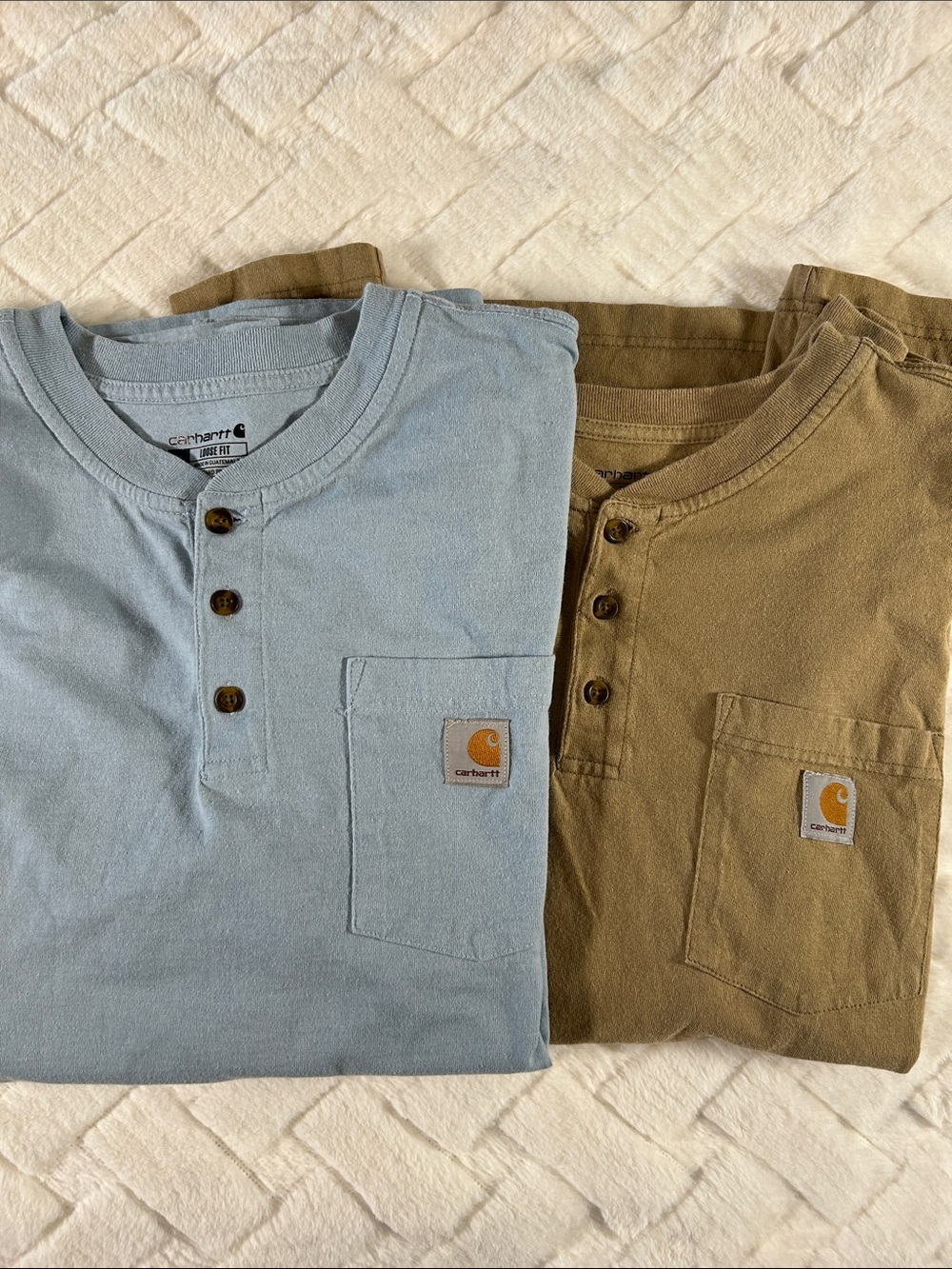 Carhartt Men's Henley Pocket Shirt - Light Blue(short slv) & Tan (long slv) XL